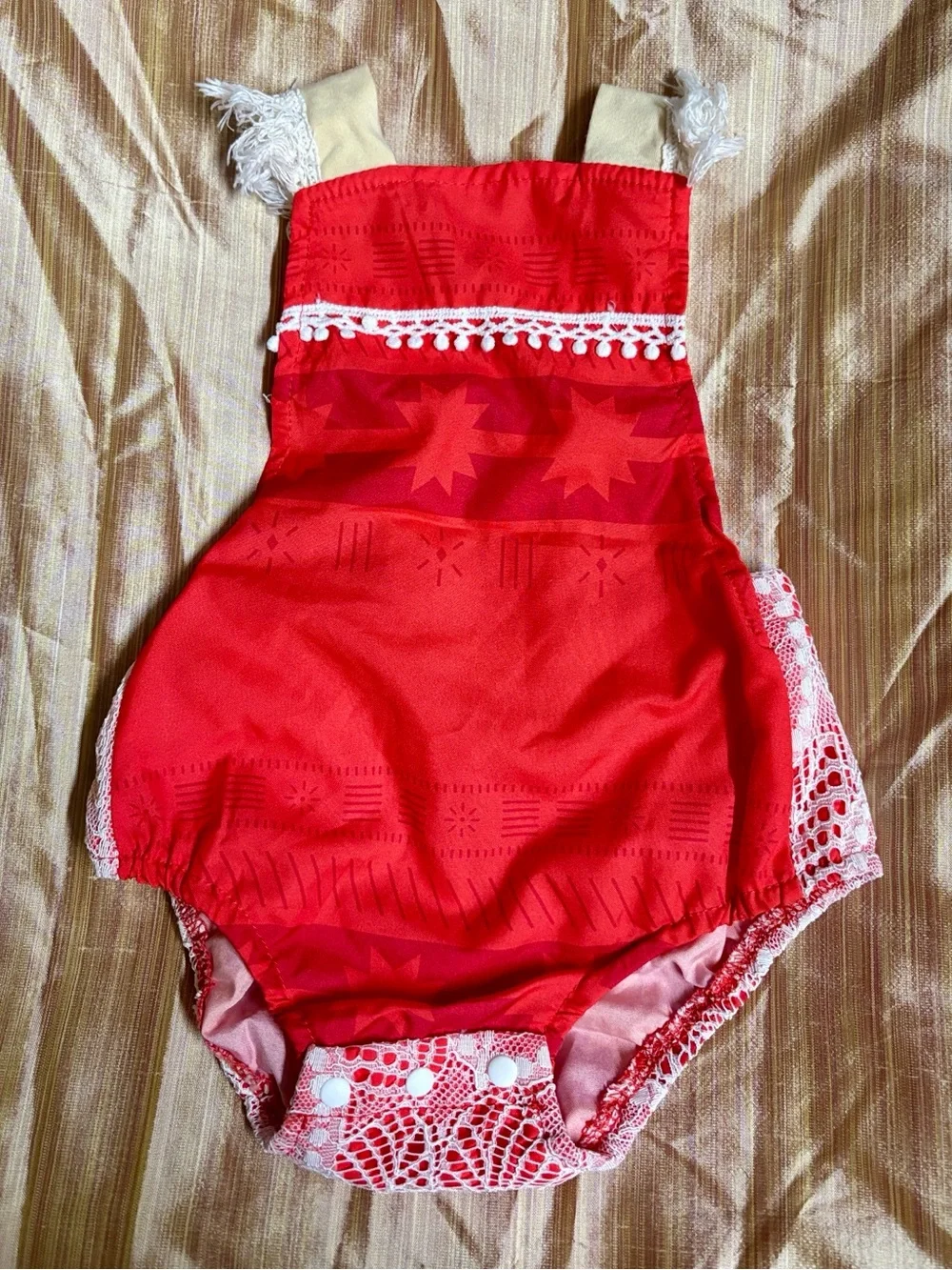Moana Red Lace-Trim Baby Romper - Kids Bottoms 6m-9m